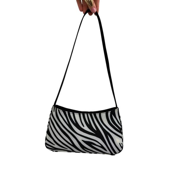 90's KATHY IRELAND zebra print nylon mini shoulder bag - Picture 5 of 5